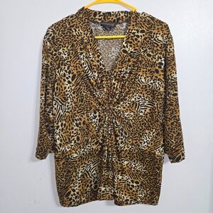 B#14 Moonlight Bay Woman Animal Print Blouse Top Twist Front Womens 14W/16W
